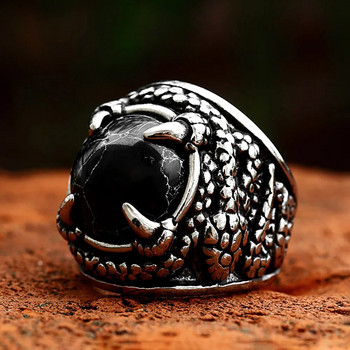 Висококачествен пръстен със змия от неръждаема стомана за мъже, жени Винтидж пънк пръстен с нокът с черен камък циркон Модни парти бижута Подаръци