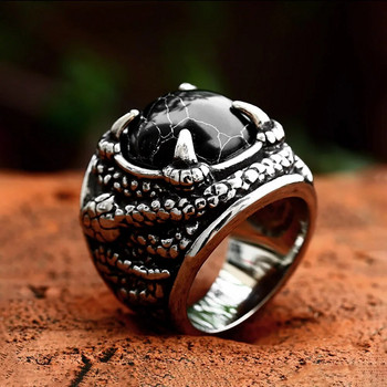Висококачествен пръстен със змия от неръждаема стомана за мъже, жени Винтидж пънк пръстен с нокът с черен камък циркон Модни парти бижута Подаръци