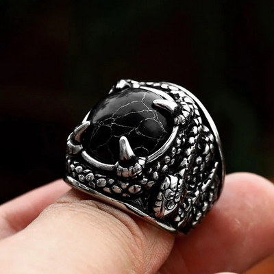 Μόδα Vintage Creative Stone Rings Punk Hip Hop Δαχτυλίδι φιδιού από ανοξείδωτο ατσάλι για άνδρες Γυναικεία κοσμήματα φυλαχτό μοτοσυκλετών Χονδρική