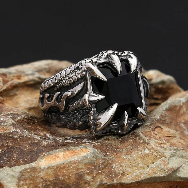 Vintage Viking Dragon Claw Stone Sõrmus Meestele Roostevabast Terasest Poiss Punk Rock Põhjala Stiilis Sõrmused Moeehted Kingitus Dropshipping
