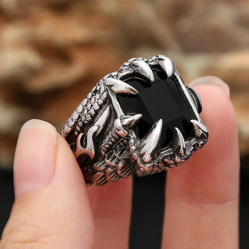 Vintage Viking Dragon Claw Stone Sõrmus Meestele Roostevabast Terasest Poiss Punk Rock Põhjala Stiilis Sõrmused Moeehted Kingitus Dropshipping