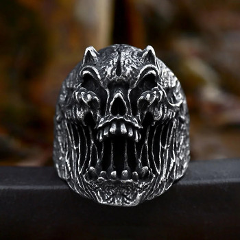 Punk Hip Hop 316L από ανοξείδωτο ατσάλι Evil Skull Ring Ανδρικό Gothic Biker Μοναδικά δαχτυλίδια σκελετού κοσμήματα κοσμήματα δώρου