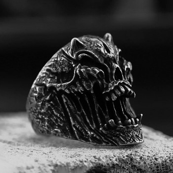 Punk Hip Hop 316L από ανοξείδωτο ατσάλι Evil Skull Ring Ανδρικό Gothic Biker Μοναδικά δαχτυλίδια σκελετού κοσμήματα κοσμήματα δώρου