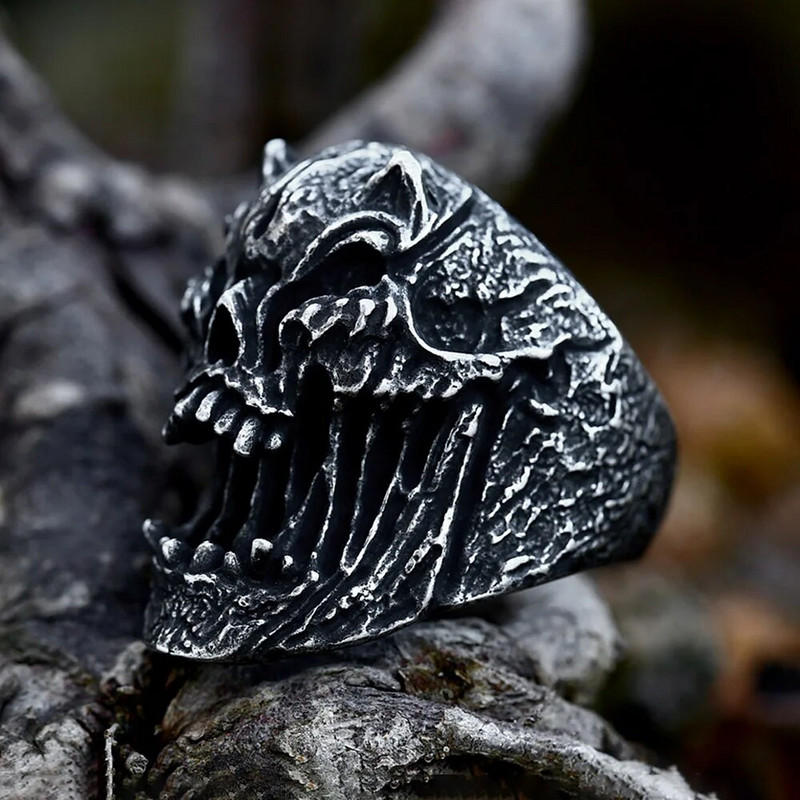 Punk Hip Hop 316L prsten od zle lubanje od nehrđajućeg čelika Muški gotički biciklistički unikatni prstenovi s kosturima Party Amulet Nakit Poklon Dodaci