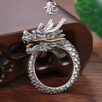 Винтидж пръстени с китайски дракон Модни пръстени Бижута Подаръци за мъже Жени Отворен пръстен Регулируем размер