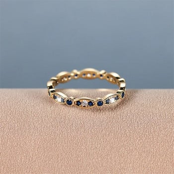 Λεπτό μικροσκοπικό μπλε πέτρινο βασιλικό στοιβάζονται λεπτά δαχτυλίδια για γυναίκες χρυσό χρώμα Λευκό ζιργκόν Ζιργκόν Γαμήλια κοσμήματα Γυναικεία καθημερινά κοσμήματα για πάρτι CZ