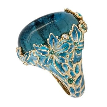 Елегантни дамски модни златни цветни резбовани емайлирани пръстени с цветя за жени, творчество, инкрустиран син камък, годежен пръстен, бижута