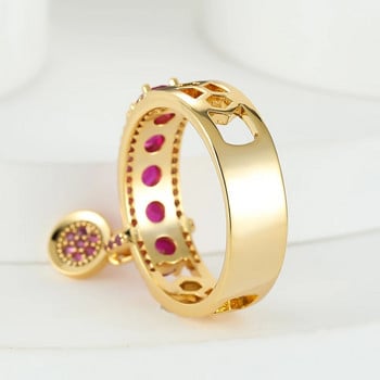 Луксозни женски сватбени пръстени с розов червен камък за жени Годежни бижута Сладък розов циркон Кръгъл висящ пръстен Подаръци за Коледа