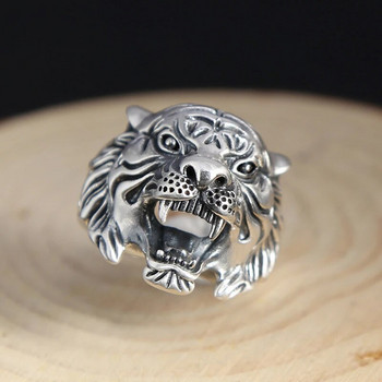 Тайландски сребърни занаяти преувеличава доминиращата тигрова глава мъжки пръстени винтидж мода пънк стил Висококачествени банкетни бижута
