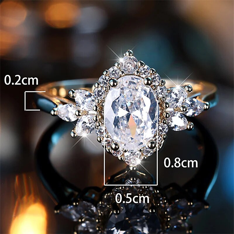 Luksuslikud lillelised pulmapaelad ovaalsed valged tsirkoonist lubadus kihlasõrmused naistele kullavärvi emadepäevapeo ehted kingitused