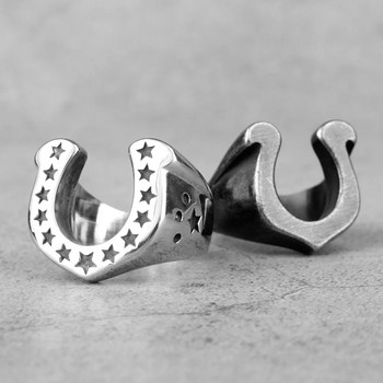 Подкова U-образна звезда Черни мъжки пръстени от неръждаема стомана Пънк хип-хоп за мъжко гадже Байкър Бижута Творчество Подарък на едро