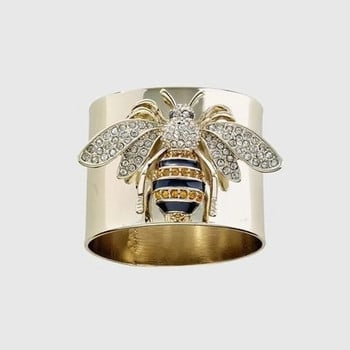Изящни луксозни златни цветове издълбани пчелни пръстени за жени Модерни метални инкрустирани бели камъни Парти пръстен Годежен бижу Подарък