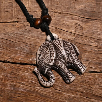 FX701 Κολιέ με ελέφαντα Vintage μενταγιόν Man Choker Retro Africa Κοσμήματα Tribal style Imitation Yak Bone κολιέ Φυλαχτό Δώρο