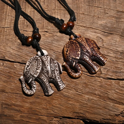 FX701 Elephant necklace Vintage pendant Man Choker Retro Africa Jewelry Tribal style Imitation Yak Bone necklace Amulet Gift