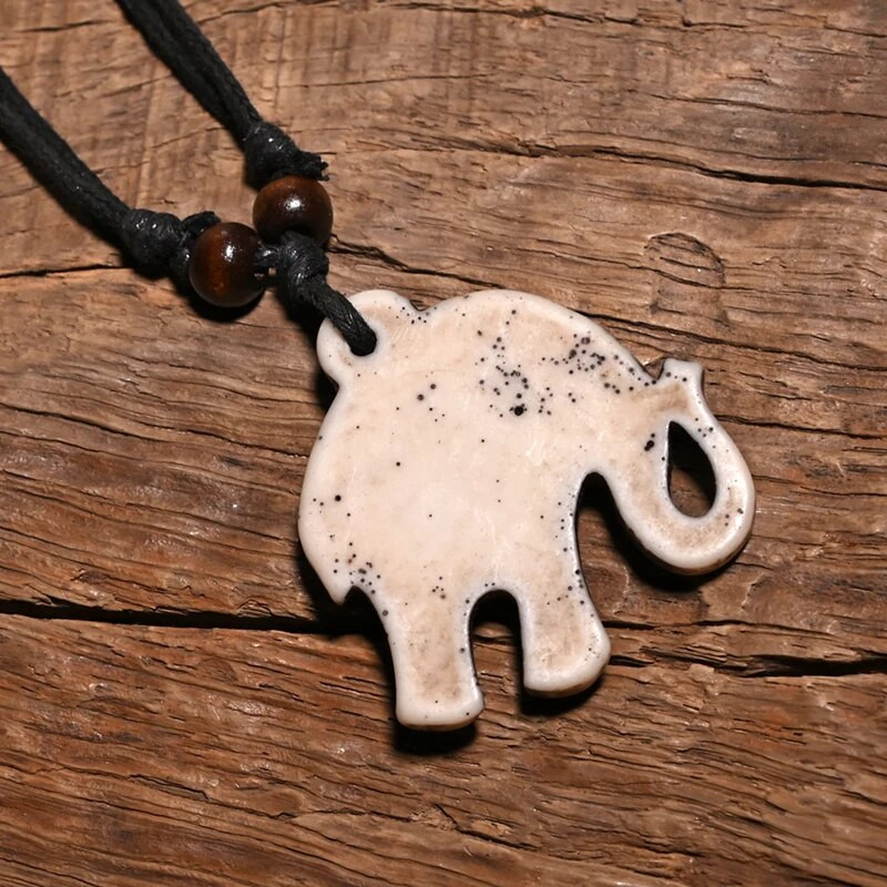 FX701 Κολιέ με ελέφαντα Vintage μενταγιόν Man Choker Retro Africa Κοσμήματα Tribal style Imitation Yak Bone κολιέ Φυλαχτό Δώρο