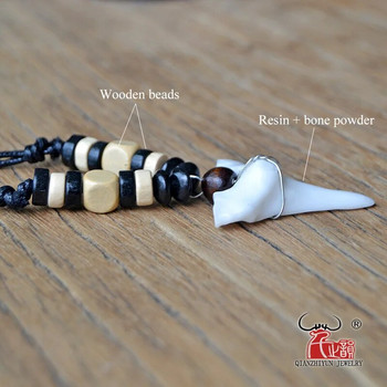 1PC Hawaii Surfer Jewelry Ръчно изработена имитация на зъби на акула Висулка Нова Зеландия Maori Tribal bone Choker Женско мъжко колие
