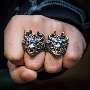 Нов сребърен пръстен с глава на вол Мъже и жени Отворени пръстени Доминиращи модни бижута за доставка на подаръци