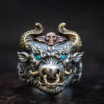 Нов сребърен пръстен с глава на вол Мъже и жени Отворени пръстени Доминиращи модни бижута за доставка на подаръци