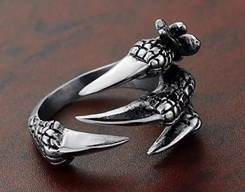 Реколта от неръждаема стомана, сребърен нокът на дракон, регулируем отварящ се пръстен, тибетски сребърен орел, животински пръстени за мъже, жени, пънк бижута