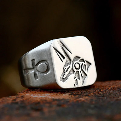 Beier nerūsējošā tērauda Wolf Head vīriešu gredzens vintage ēģiptiešu Anubis God modes rotaslietas motociklistu gredzens dāvana