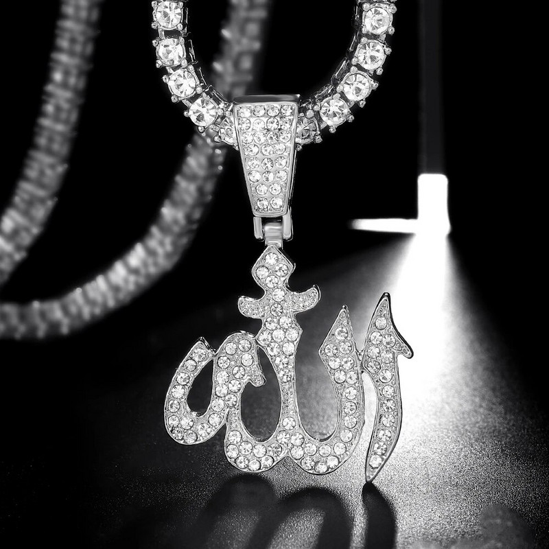 Islami moslemi ripats Kaelakee Iced Out 4mm Tennis Link ketiga Religioossed Aksessuaarid Ehted Meestele Naised Mood Hip Hop Gi