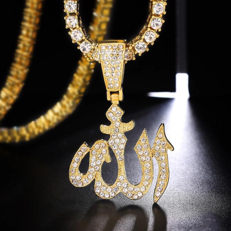 Islami moslemi ripats Kaelakee Iced Out 4mm Tennis Link ketiga Religioossed Aksessuaarid Ehted Meestele Naised Mood Hip Hop Gi