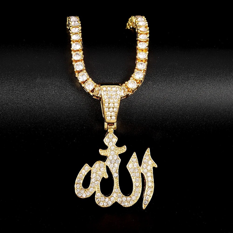 Islami moslemi ripats Kaelakee Iced Out 4mm Tennis Link ketiga Religioossed Aksessuaarid Ehted Meestele Naised Mood Hip Hop Gi