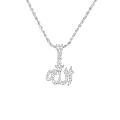 Iced Out Islam Μουσουλμανικό κρεμαστό κολιέ με αλυσίδα σχοινιού 4 χιλιοστών Θρησκευτικά κομψά αξεσουάρ Κοσμήματα Hip Hop για άνδρες Γυναικεία