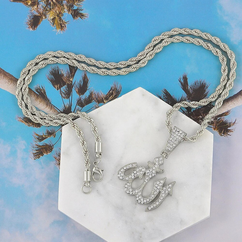 Iced Out Islam Μουσουλμανικό κρεμαστό κολιέ με αλυσίδα σχοινιού 4 χιλιοστών Θρησκευτικά κομψά αξεσουάρ Κοσμήματα Hip Hop για άνδρες Γυναικεία