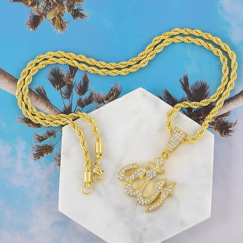 Iced Out Islam Μουσουλμανικό κρεμαστό κολιέ με αλυσίδα σχοινιού 4 χιλιοστών Θρησκευτικά κομψά αξεσουάρ Κοσμήματα Hip Hop για άνδρες Γυναικεία