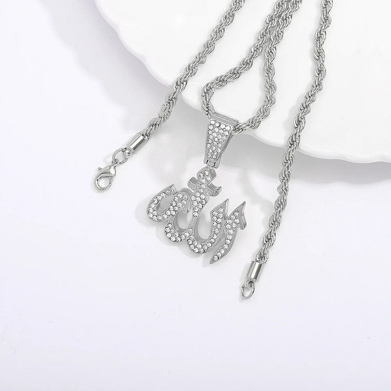 Iced Out Islam Μουσουλμανικό κρεμαστό κολιέ με αλυσίδα σχοινιού 4 χιλιοστών Θρησκευτικά κομψά αξεσουάρ Κοσμήματα Hip Hop για άνδρες Γυναικεία