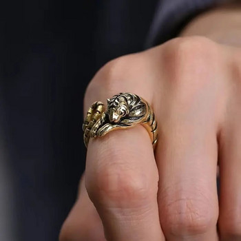 Fierce Tiger Регулируем отварящ се пръстен Мъже и жени Винтидж Пънк Древно злато Древно сребро цвят Животински бижута Подарък на едро
