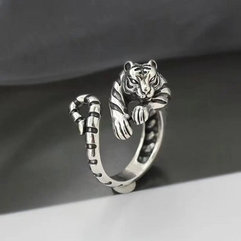 Fierce Tiger Регулируем отварящ се пръстен Мъже и жени Винтидж Пънк Древно злато Древно сребро цвят Животински бижута Подарък на едро