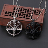Nišas Literāras veiksmes kaklarota Pentagramma Baphomet kazas galvas galvaskausa kulons Velna Pan apaļas sakausējuma kulons dāvanas vīriešiem sievietēm