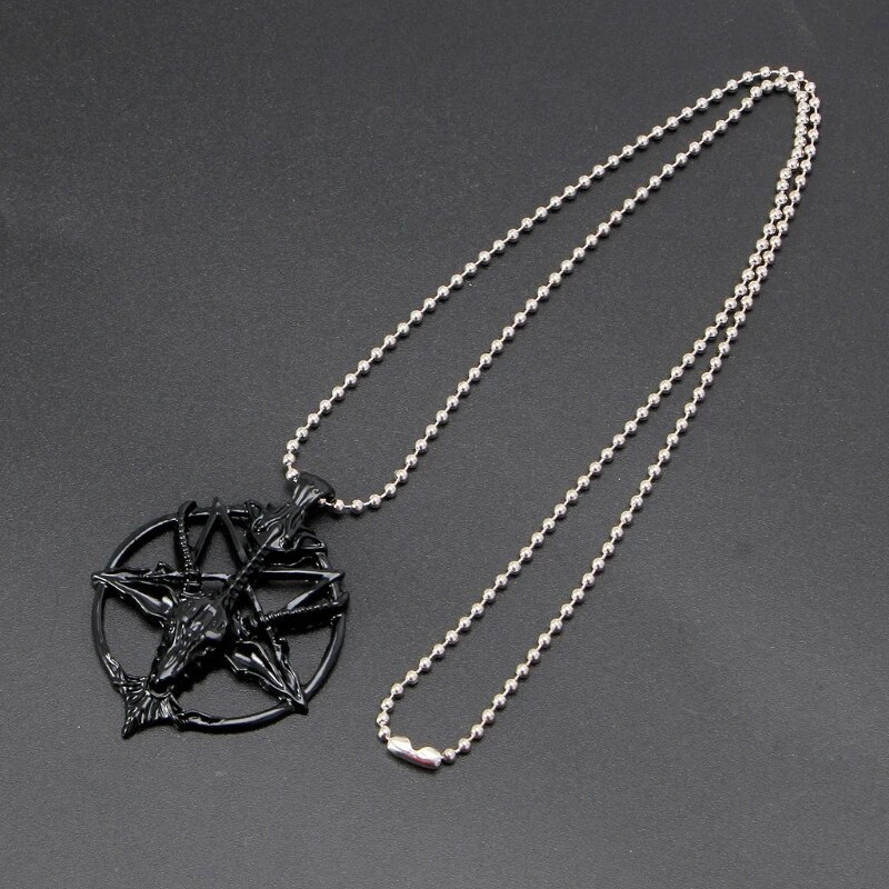 Nišas Literāras veiksmes kaklarota Pentagramma Baphomet kazas galvas galvaskausa kulons Velna Pan apaļas sakausējuma kulons dāvanas vīriešiem sievietēm