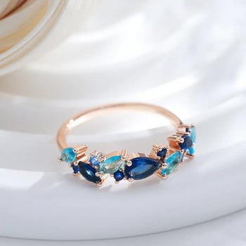 Kinel Нов пръстен с цвят на розово злато 585 за жени Луксозни сини естествени цирконови листа Етнически сватбени бижута Ежедневни парти аксесоари