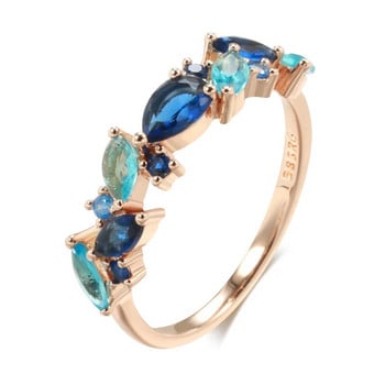 Kinel Нов пръстен с цвят на розово злато 585 за жени Луксозни сини естествени цирконови листа Етнически сватбени бижута Ежедневни парти аксесоари