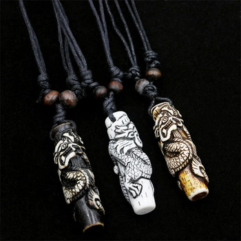 Cool Dragon Κολιέ Απομίμηση Yak Bone Σκαλιστό Κινέζικο Dragon Totem Charms Κρεμαστό κολιέ Φυλαχτό Δώρο Κοσμήματα