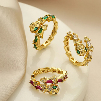 NEWBUY Модни червено/зелено/бяло CZ Zircon Pave Setting Змийски пръстени за жени Момиче отворен дизайн Регулируеми аксесоари за пръсти