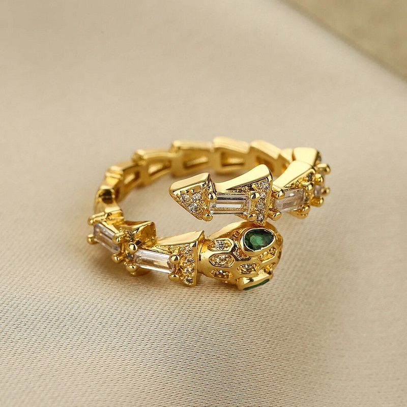 NEWBUY Modes sarkans/zaļš/balts CZ cirkona bruģakmens čūsku gredzeni sievietēm, atvērta dizaina regulējami pirkstu aksesuāri