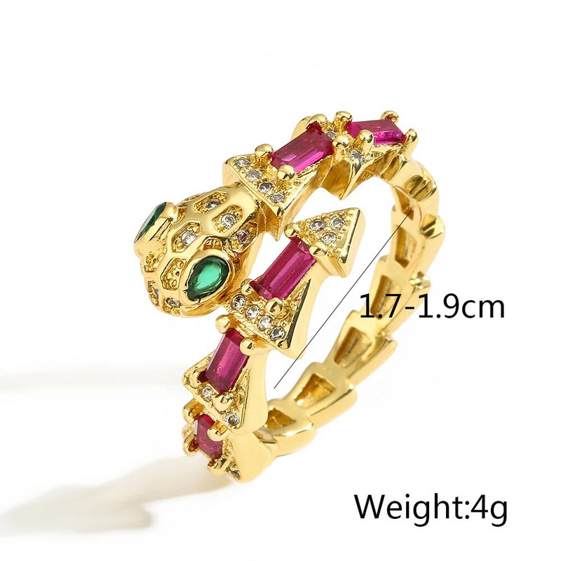 NEWBUY Modes sarkans/zaļš/balts CZ cirkona bruģakmens čūsku gredzeni sievietēm, atvērta dizaina regulējami pirkstu aksesuāri