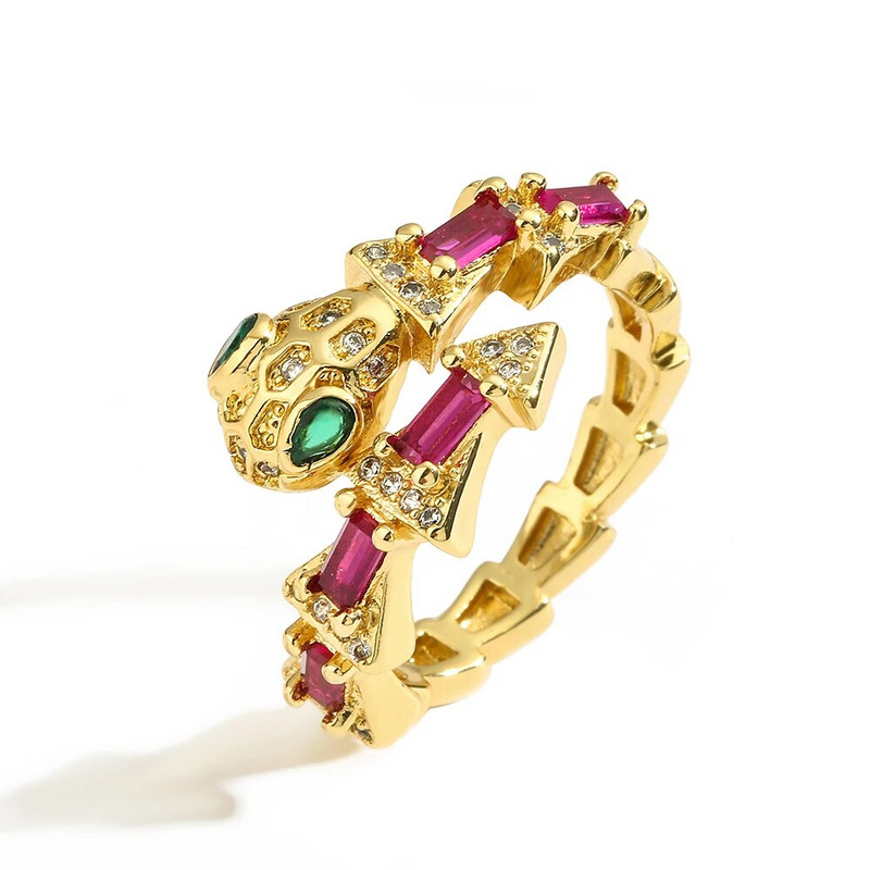 NEWBUY Modes sarkans/zaļš/balts CZ cirkona bruģakmens čūsku gredzeni sievietēm, atvērta dizaina regulējami pirkstu aksesuāri