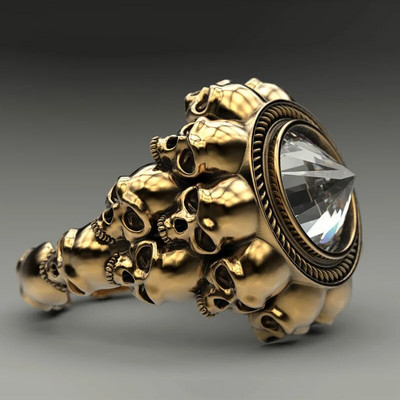 Готически пънк пръстени с череп за мъже Ретро скелет Черен червен конус Мъжки пръстен Бижута Biker Steampunk пръстени за жени Anillo Hombre
