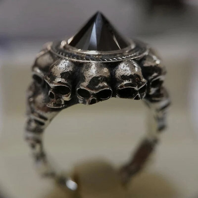 Gothic Punk Skull Gyűrűk Férfiak Retro Csontváz Fekete Piros Kúp Férfi Gyűrű Ékszer Motoros Steampunk Gyűrűk Nőknek Anillo Hombre
