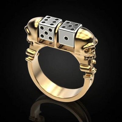 Foydjew Creative Skull Dice Rings European American Punk Style Spinner Skull Gold Цвят Пръстен Бижута от неръждаема стомана