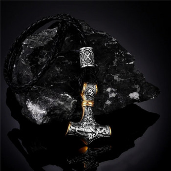 Norse Vikings Thor\'s Hammer Mjolnir Scandinavian Rune κολιέ φυλαχτό από ανοξείδωτο ατσάλι Κρεμαστό με άγκυρα Vegvisir Ανδρικό κόσμημα