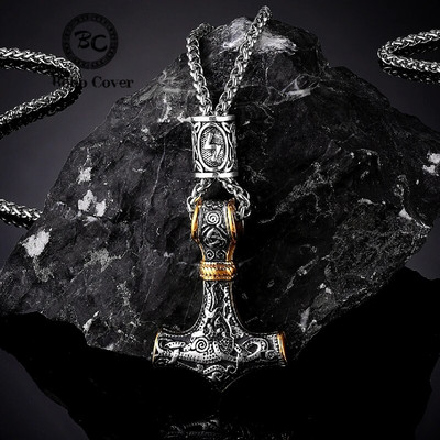 Norse Vikings Thor`s Hammer Mjolnir Scandinavian Rune κολιέ φυλαχτό από ανοξείδωτο ατσάλι Κρεμαστό με άγκυρα Vegvisir Ανδρικό κόσμημα