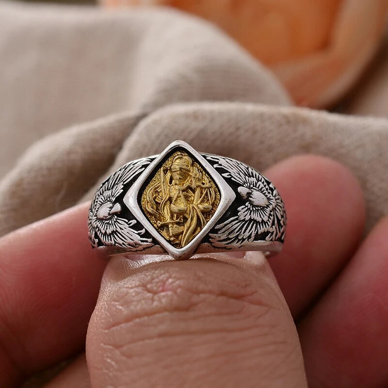 Bohēmijas stila Taisnīguma dieviete Džastitija Vintage taju sudraba uniseksa gredzenu rotaslietas sievietēm vīriešiem Dāvanas bez izbalēšanas