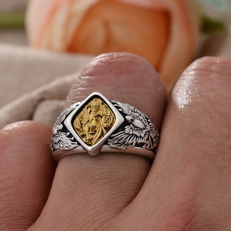 Bohēmijas stila Taisnīguma dieviete Džastitija Vintage taju sudraba uniseksa gredzenu rotaslietas sievietēm vīriešiem Dāvanas bez izbalēšanas