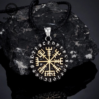 Klasiskās norvēģu 24 rūnas vikingu kompasa kaklarotas vīriešu amulets Vegvisir kulons nerūsējošā tērauda ķēde Islandes vīriešu rotaslietas dāvanas